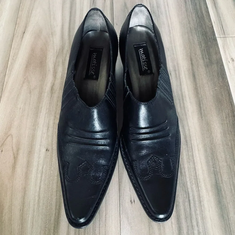 Matisse Brazil Black Leather Western Ankle Boots 8.5